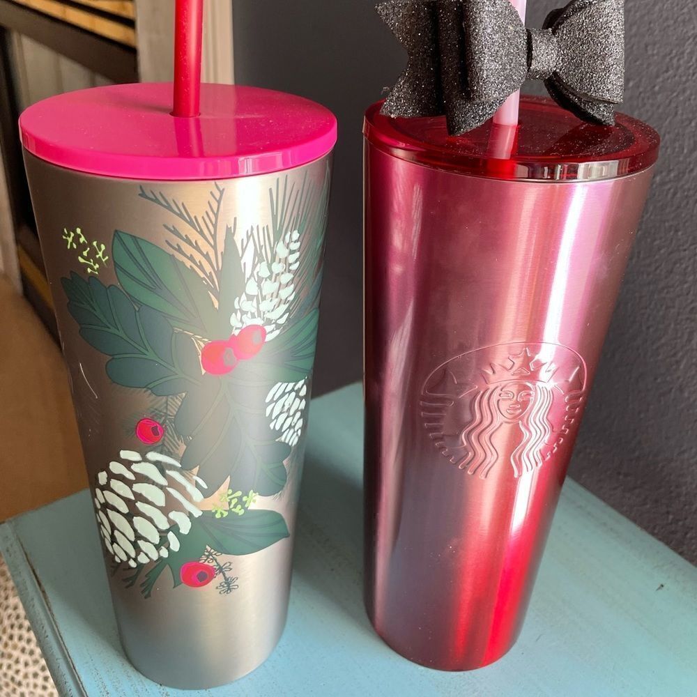 Starbucks Shimmer Floral Pattern Tumblers with Straw Topper